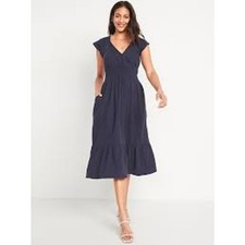 OLD NAVY Waist Defined Midi Dress FEMININE ROMANTIC NWT Smocked Small S Black