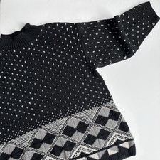 Vintage Liz  Co Liz Claiborne Sweater Size Large Black Mock Neck Geometric Knit