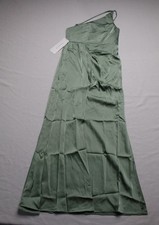 Azazie Junior Girls Mika A-Line Pleated Stretch Satin Dress AP2 Matcha Size: J10