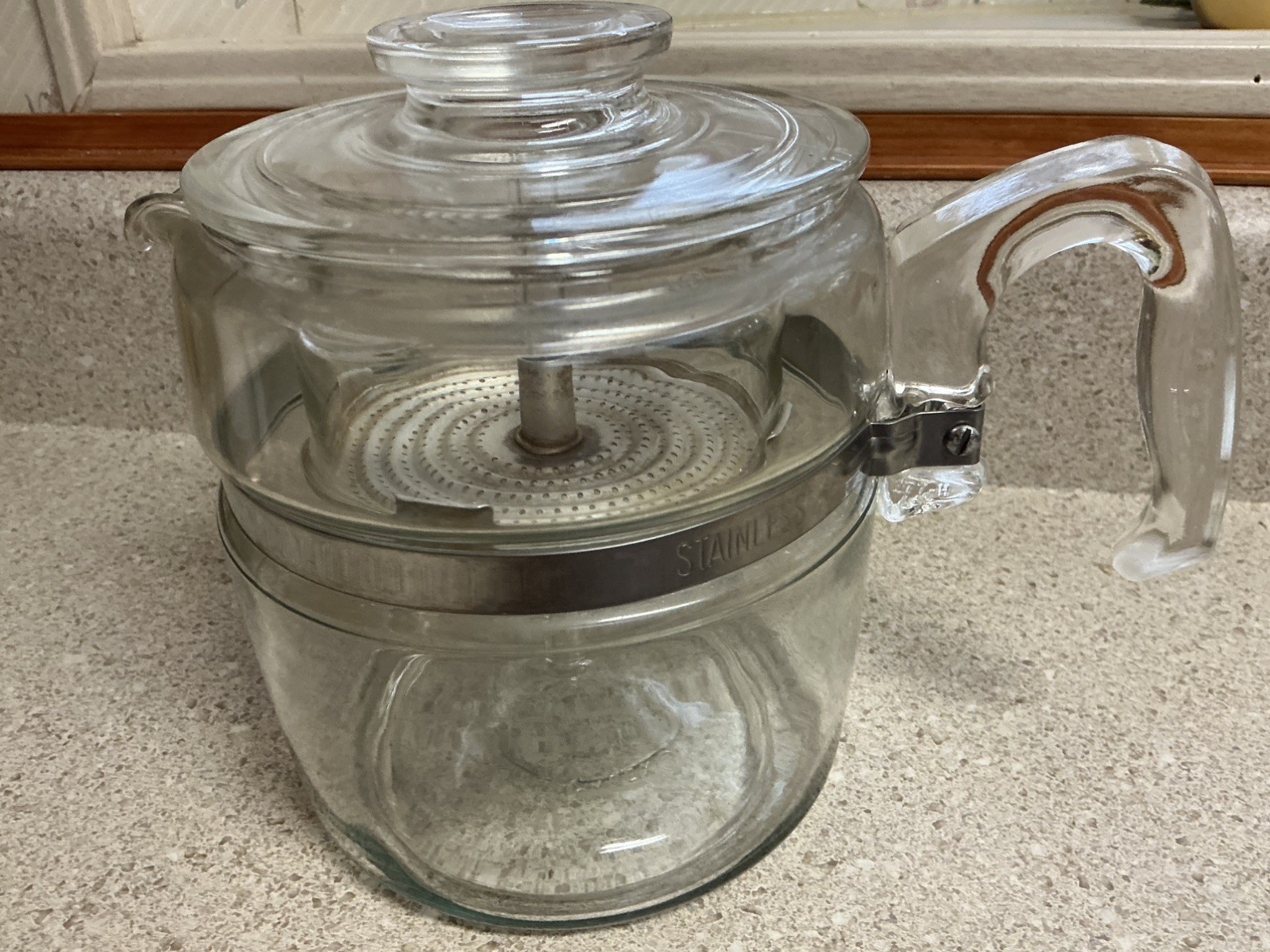 Vintage Pyrex Blueish Glass 6 Cup Percolator Coffee Pot