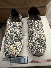 Bernie Mev Victoria Woven Slip On Sneakers Black Beige White Sz 39 Womens 8-8.5