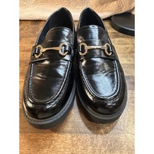 Steve Madden Loafers Lug Sole Platform Gold Hardware Black 8.5M
