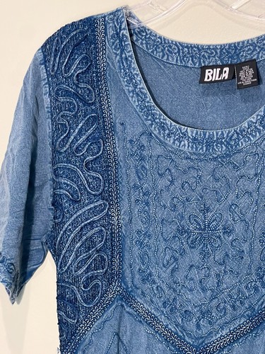 Bila Long Embroidered BLUE DENIM DRESS~Tencel Boho Maxi - Picture 9 of 24