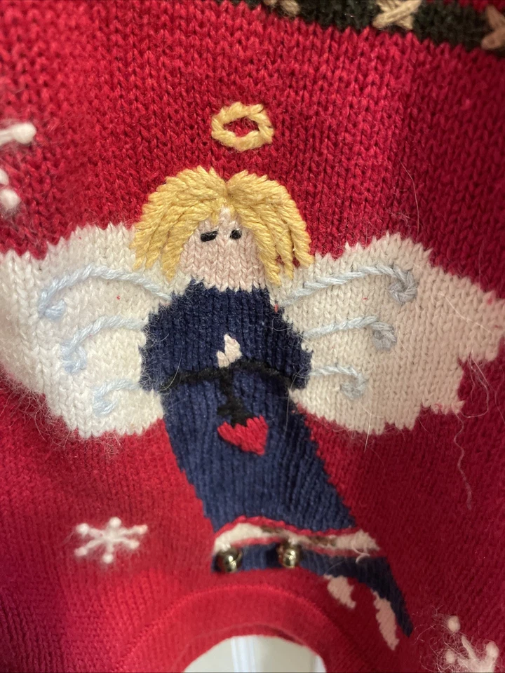 Vintage Quaker Factory Believe in Angels Christmas Cardigan Sweater Women's L - Image 4 of 4
