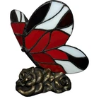 Blue Butterfly Rose Tiffany Style Table Lamp - Stained Glass Nightstand Decor