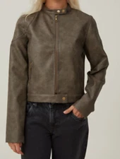 Cotton On Women's Stretch Faux Leather Moto Jacket, Vintage Brown, US 6, $89.99