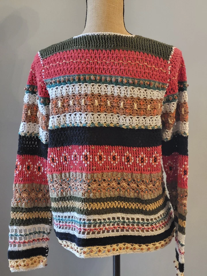 Cárdigan multicolor tejido a mano grande de lino David Brooks Foto 3 de 4