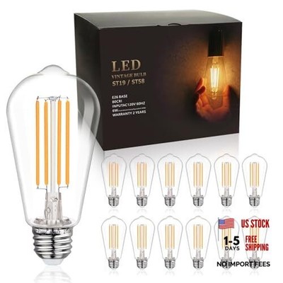 ST58/ST19 Vintage LED Edison Bulbs, Warm White 2700K, 12 Pack Warm White 2700k