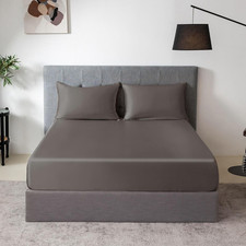 Luxurious 100 Mulberry Silk Queen Fitted Sheet Set - Charcoal, 3 Pieces