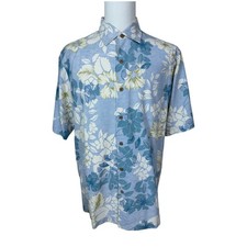 Tommy Bahama Men's XL 100 Silk Tropical Hawaiian Camp Shirt Blue Short Sleeve