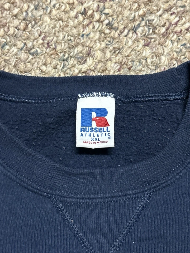 Sudadera en blanco deportiva Russell de colección para hombre XL azul marino años 90 pulóver hecha en EE. UU. Foto 3 de 4