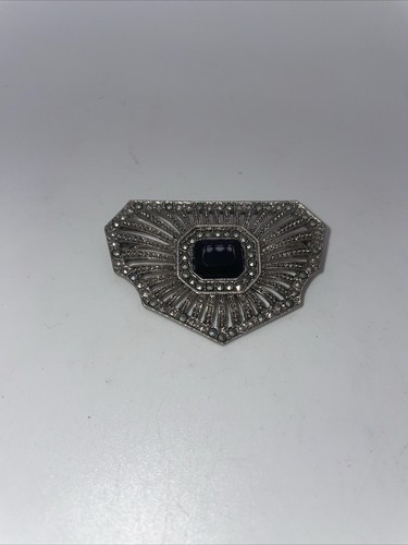KOSTÜM VINTAGE BROSCHE SCHWARZ ONYX & HÄMATIT STEINE - Bild 1 von 7