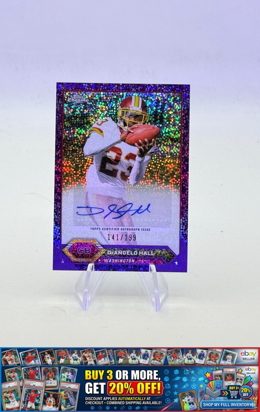 2023 Topps DeAngelo Hall  Topps Chrome  Purple Speckle Auto Redskins #/199 AU