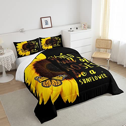 Sunflower Butterfly Comforter Set for Girls Couple 3D Floral Full Multi 181 - Picture 4 of 6