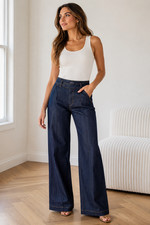 A.L.C. Wide Leg Jeans Women's Size 6 Dark Wash High Rise Italian Fabric USA Made