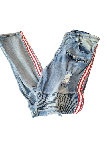Jean Rue 21 Premium Homme 32 x 33 Léger Lavé Détruit Skinny Supreme Flex