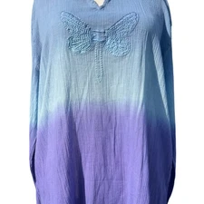 Greater Good Butterfly Embroidered Tunic Top Wms 4XL Ombre Purple Boho Beachy