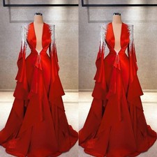 Luxury Mermaid Red Women Evening Dresses Satin Beading Ladies Prom Gowns