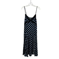 Forever 21 Polka Dot Midi Slip Dress Front Slit Black/Blue Size Medium New