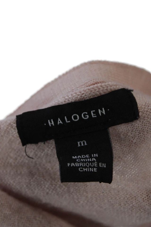 Cardigã feminino halogênio manga comprida com botão frontal gola V suéter lã rosa médio - Imagem 4 de 4