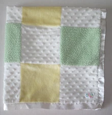 Cocalo Baby Green Yellow White Minky Dot Patchwork Squares Plush Satin Blanket