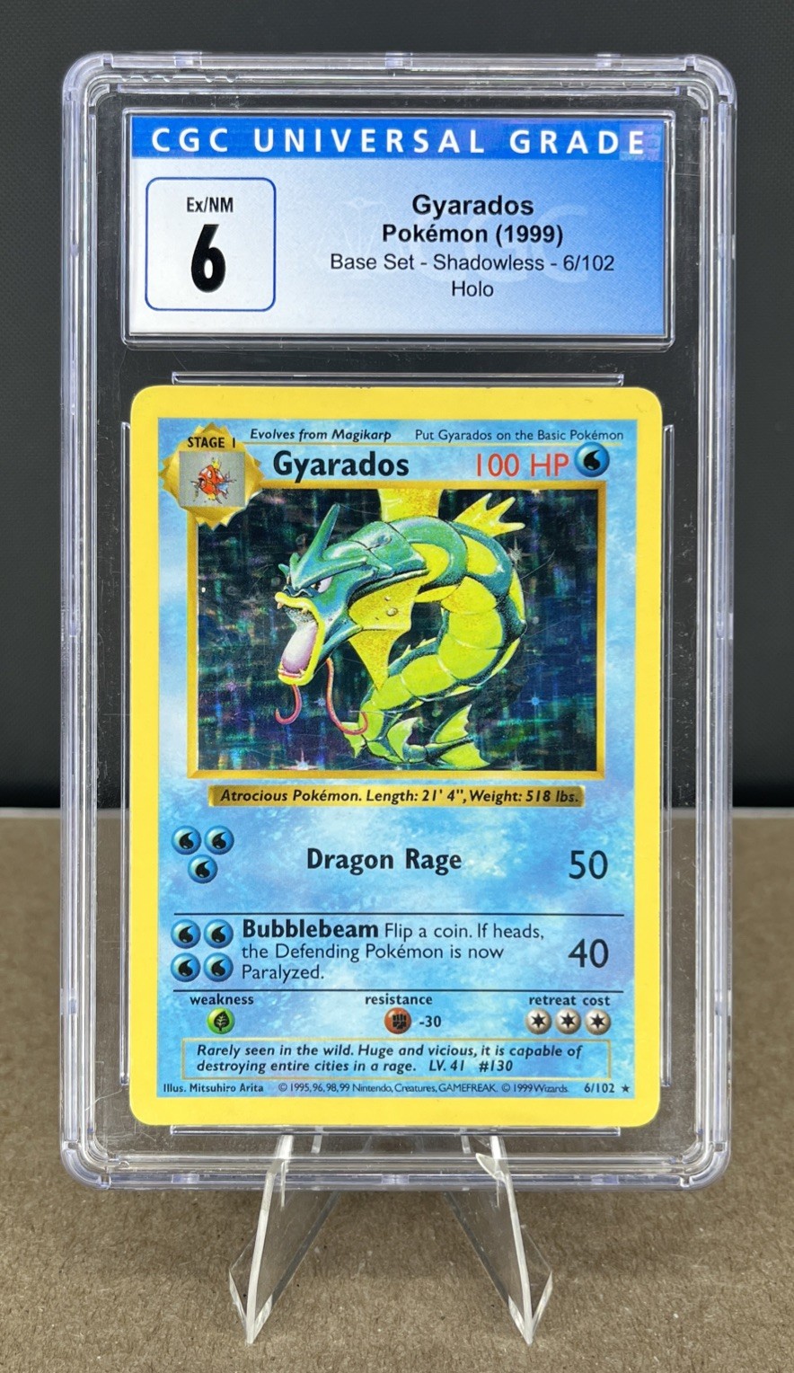 Pokemon 1999 Base Set Shadowless Gyarados HOLO #6/102 CGC 6 Blue Label