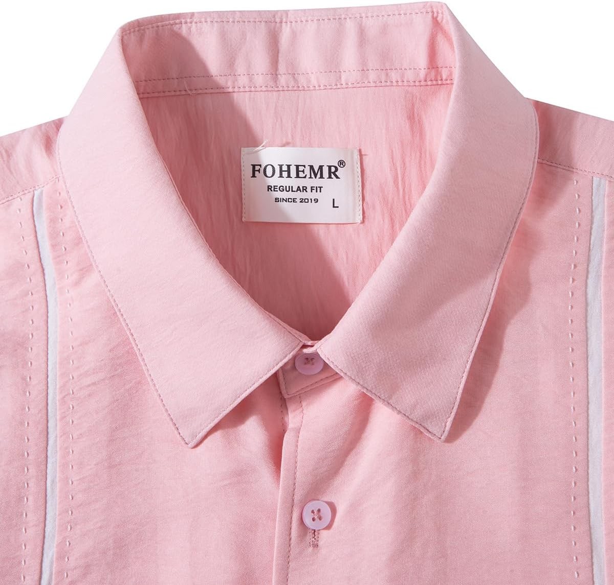 fohemr Mens Contrast Patchwork Short Sleeve Shirt Small Polyester Casual image 4