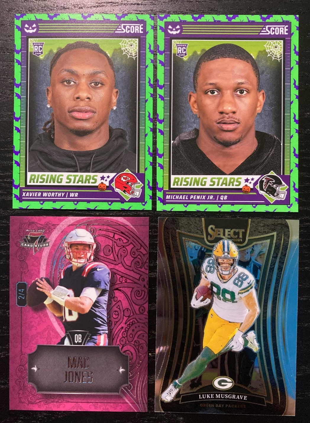Football Lot – Mac Jones /4 + Penix, Worthy Green Bat RCs + Musgrave Prizm