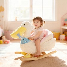 Pelican Kid Rocking Horse - Built-in Lullaby 3Point Safety Belt Stable Wood Base