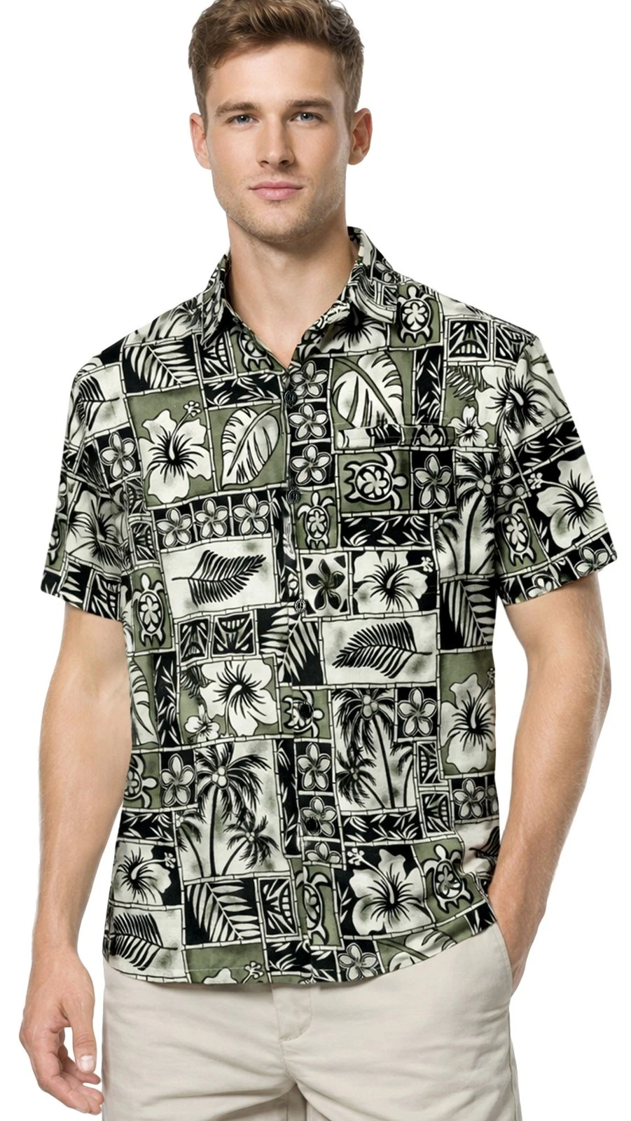 LA LEELA Men's Hawaiian Short Sleeve Button Down Shirts S Hawaii Collage, Black