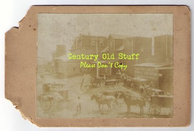 Antique Photo of Deering Farm Implement Dealer, Signage, Horses & Wagons