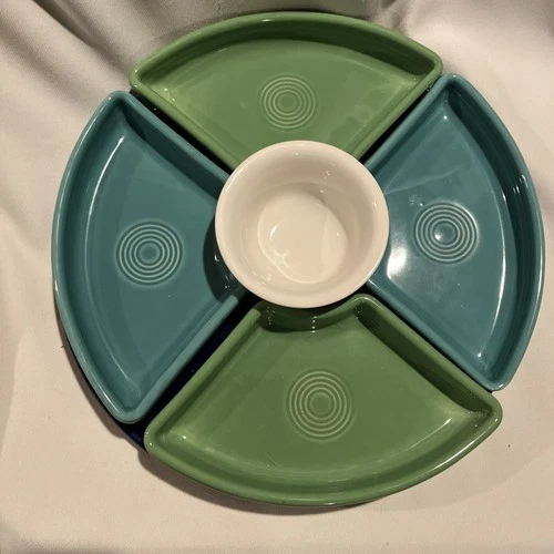 Fiesta Fiestaware Blues & Greens Omni Appetizer Relish Entertaining 6pc tray set