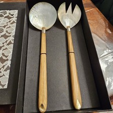 Calico Home set of salad servers,  mother-of-pearl and wood