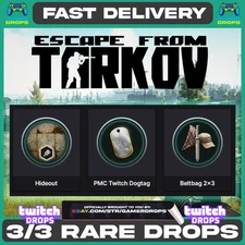 ESCAPE FROM TARKOV TWITCH DROPS - HIDOUT - PMC DOGTAG - BELTBAG 2X3! - RARE