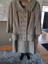 Vintage Montaldo s Grey Skirt - Double Breasted Jacket Combo, 1960s 3/4 Sleeve