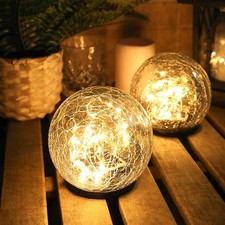 2x Garden Solar Lights Cracked Glass Round Ball Light Outdoor Decor Waterproof