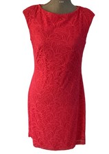 Chaps Women Size 12 Dress Sleeveless Sheath Hot Pink Lined Crochet Lace Overlay