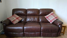 Brown Leather 3 Seater Manual Recliner Sofa Pillow Top Arms L210cm
