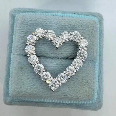 1.60Ct Round Real Moissanite Women's Open Heart Pendant 14K White Gold Plated