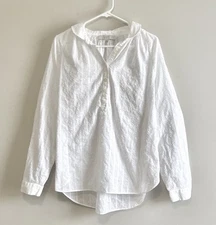 Loft Women's Swiss Dot Long Sleeve Popover Blouse White Size XL