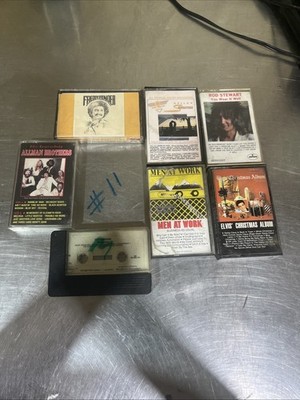 7 Cassette Tapes, Rod Stewart, Elvis, Men At Work, Def Lepard, Allman Brothers