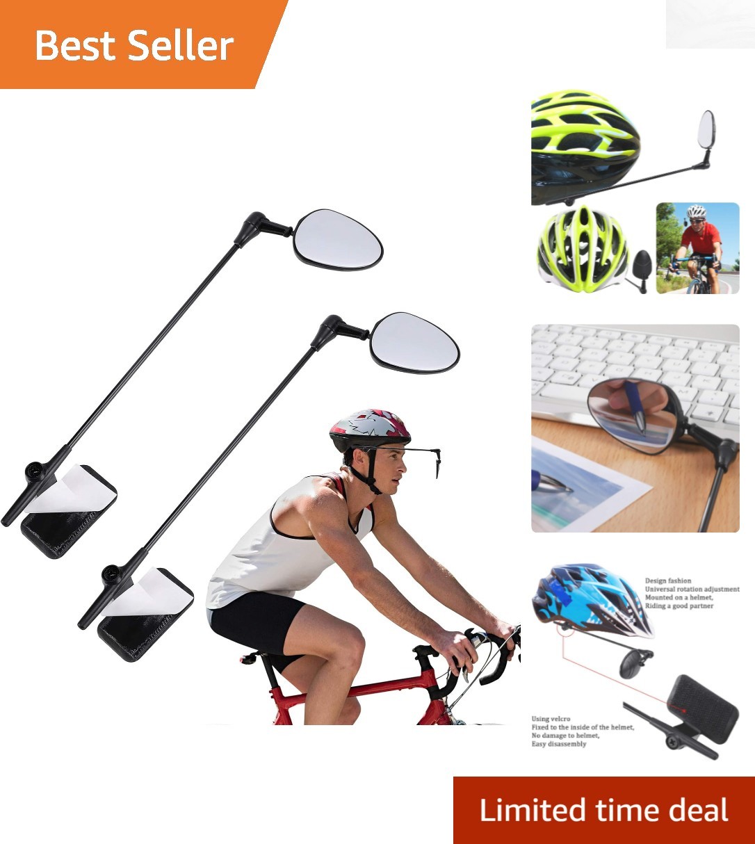 Universal Fit Cycling Helmet Mirrors - Lightweight & Adjustable for Your Ride