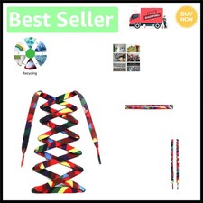 63" Multicolor Flat Printed Shoelaces - Eco-Friendly Stylish for Sneakers