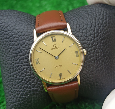 ORIGINAL OMEGA DEVILLE HAND LUXUS UHR VINTAGE & RARE 80s GOLD COLOLR DIAL SWISS