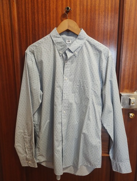 Camisa de algodón extrafino cuadros azul Uniqlo