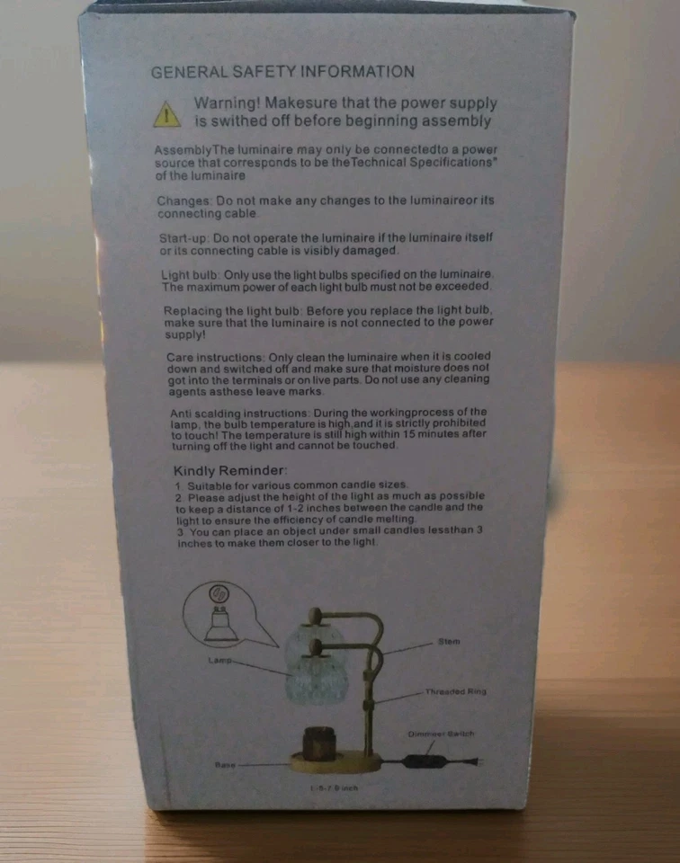 Adjustable Candle Warmer Lamp W/ Timer And Dimmer NEW Gold, Glass & Wood - Image 3 of 4