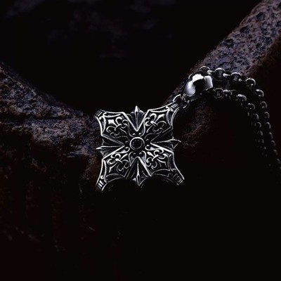 Gothic Fleur de Lis Anchor Cross Pendant Necklace in S925 Sterling Silver Accent