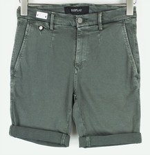 REPLAY Lehoen Men Shorts W28 Summer Green Cotton Stretch Casual Bermuda *