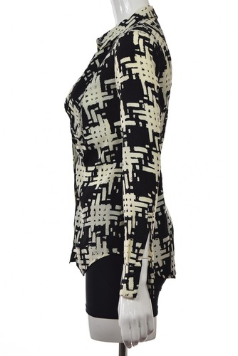 Rachel Rachel Roy Top Size XS Black Ivory Printed Button Down Shirt - Picture 3 of 5