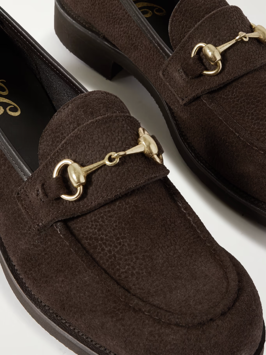 $950 GEORGE CLEVERLEY Colony Full-Grain Suede Loafers Black 
